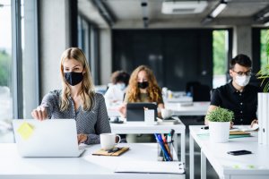 Modern workforce using laptop in office