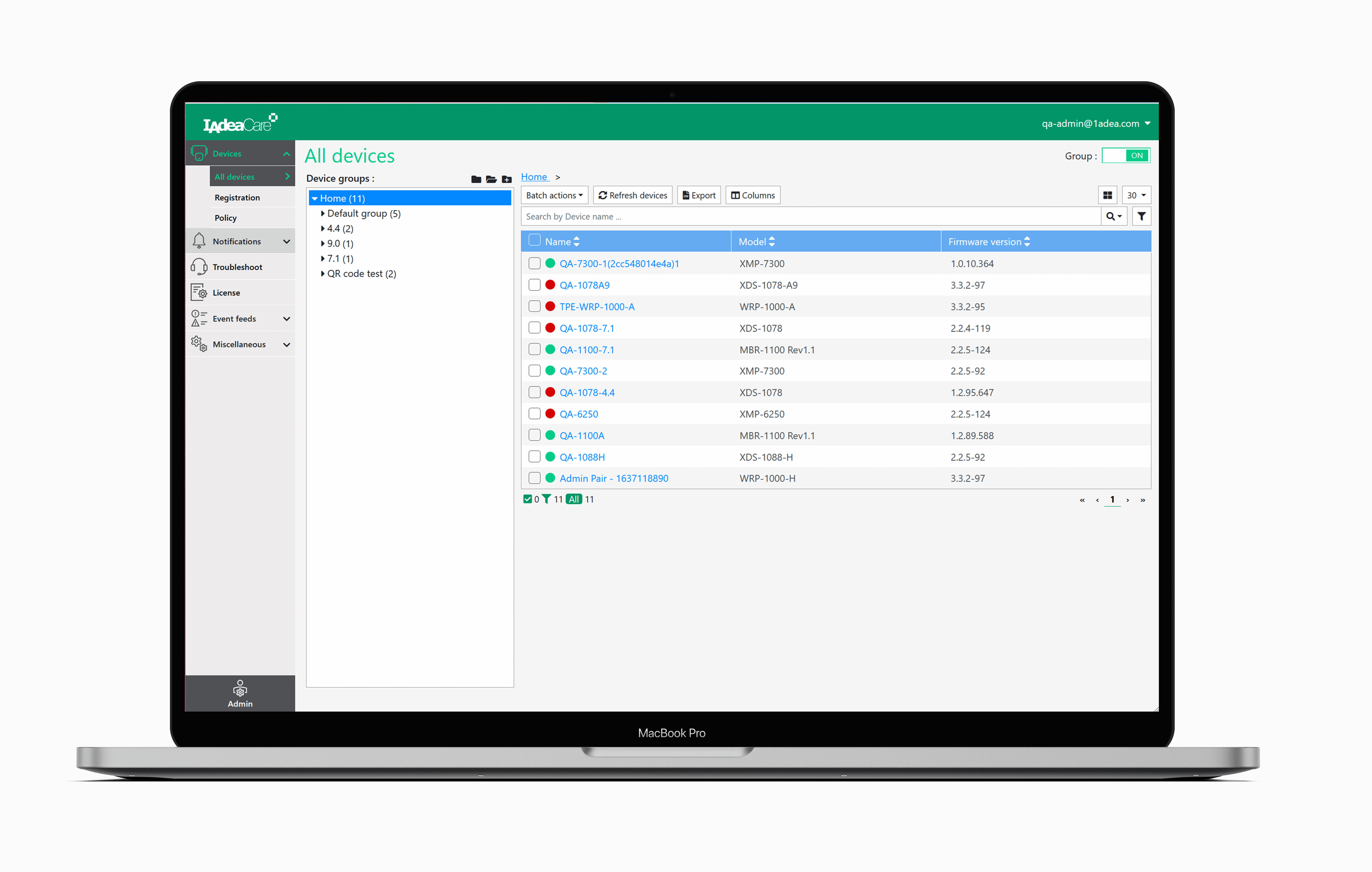 iadeacare mockup1@1.5x Device management list of devices