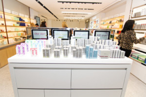 Signboards and cosmetic products at Dermalogica UK
