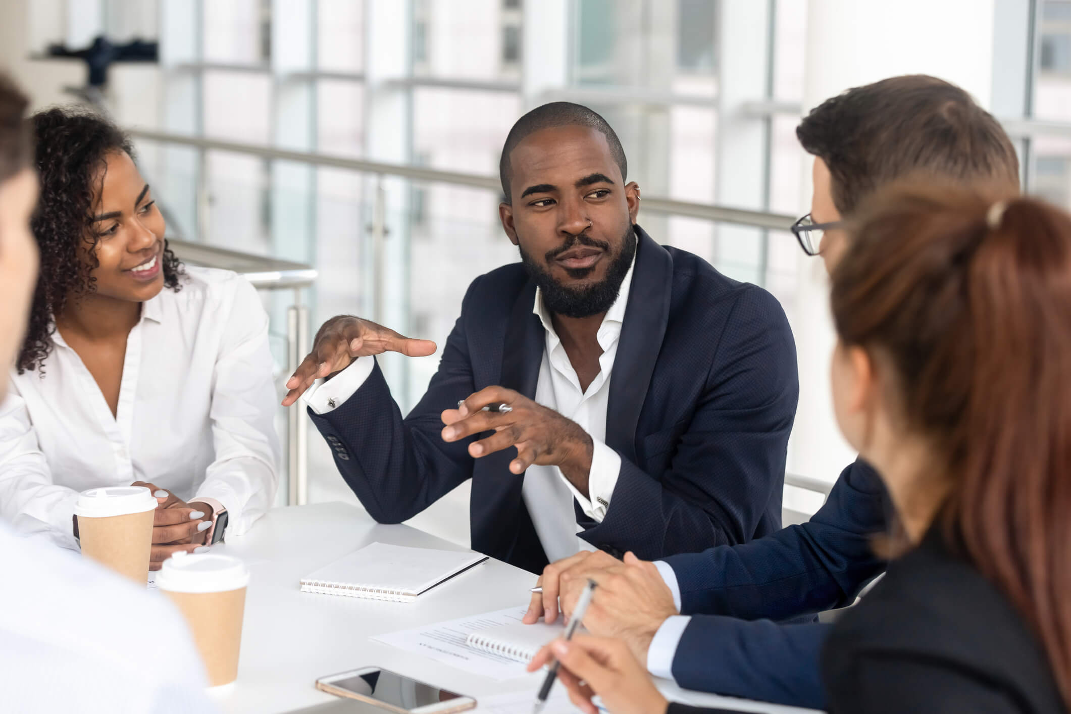 Group having a casual meeting