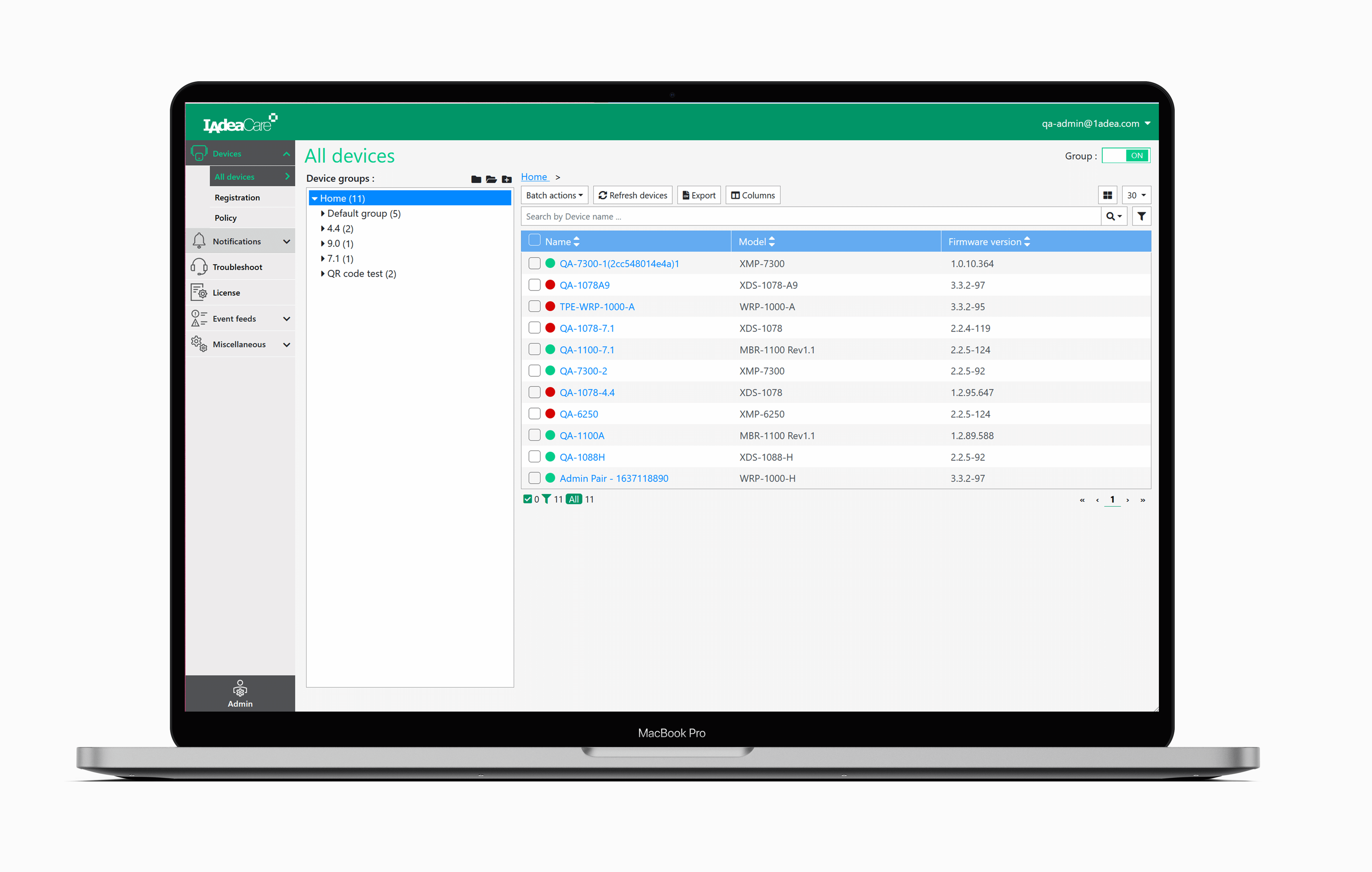 Device management list of devices